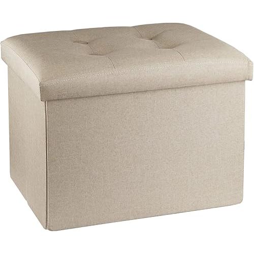 ALASDO Storage Ottoman Footrest Stool Small Ottoman with Storage Foldable Ottoman Foot Rest Footstool Bench for Living Room 17x13x13inches Beige