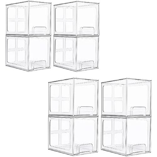 Vtopmart 8 Pack Stackable Under Sink Organizer Drawers, Clear Acrylic Storage Bins for Kitchen and Bathroom Cabinets, Baby Bottles, Cleaning Supplies, 6.6'' Tall Space-Saving Drawer System