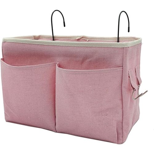 Bedside Caddy Bedside Hanging Storage Basket Multi-Function Organizer Caddy for Bunk and Hospital Beds Dorm Rooms Bed Rails, Can be Placed Glasses Books Mobile Phones(Pink)