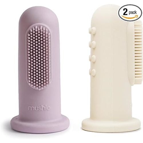 mushie Baby Finger Toothbrush (Soft Lilac/Ivory) 2-Pack