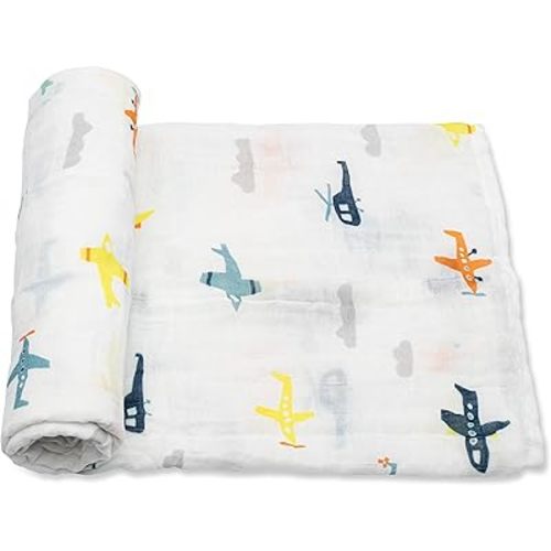 Baby Swaddle Blanket - 100% Muslin Cotton Unisex Soft Swaddle Wrap for Baby Boys or Girl - Neutral Newborn Receiving Blankets - Nursery Swaddling for Babies - 47” x 47” (Airplanes)