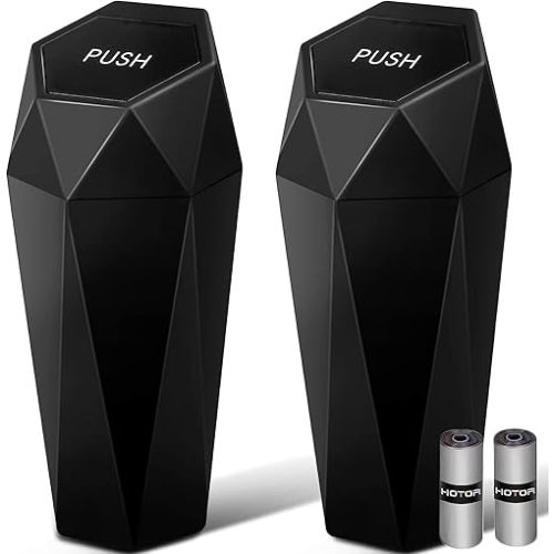 HOTOR Car Trash Can with Lid - 2 Pack, Car Accessories for Interior, Leakproof Vehicle Garbage Can with 30 Attached Trash Bags, Multipurpose Organizers and Storage for Home, Office, Black