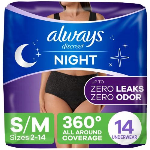 Always Discreet Night Black Women's Incontinence Underwear - Maximum - S/M - 14ct