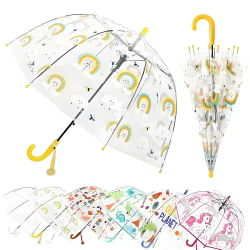 MRTLLOA Kids Clear Bubble Umbrella with an Easy Grip Curved Handle, Safety Transparent Dome Bubble Umbrella for Toddler Boys Girls