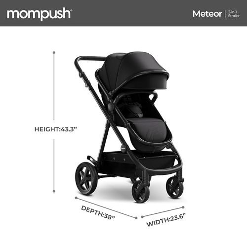 Mompush Meteor2 Baby Stroller 2-in-1 with Newborn Mode, Compatible with Infant Car Seat Adapter Included, Full-Size Bassinet Strollers for Family Outings