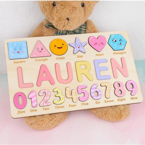 Algebraic Wooden Name Puzzle, Preschool Puzzle Toys for Girls, Personalized Name and Number Puzzle, Educational Puzzle for Learning Shapes