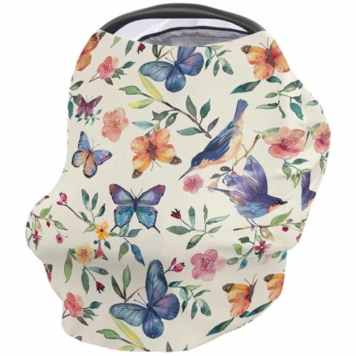 Nursing Cover for Breastfeeding Scarf, Animal Flowers Retro Colorful Peach Blossom Baby Car Covers Super Soft Multi Use for Canopy Shopping Cart Cover Blanket Stroller Cover