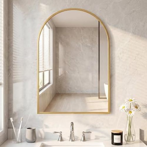 NEWBULIG 22"x30" Arched Wall Mirror, Bathroom Mirrors for Over Sink, Gold