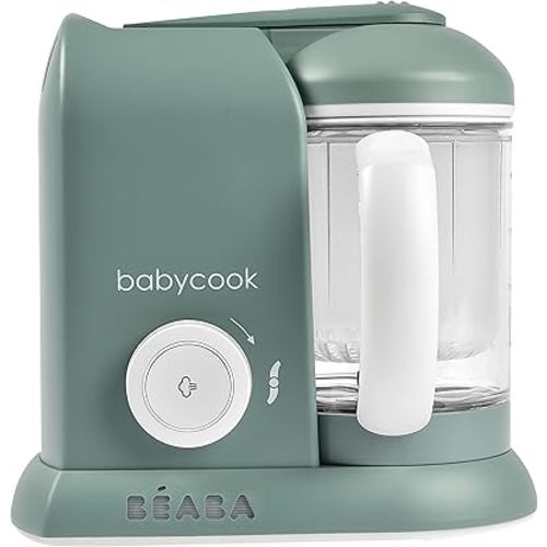 BEABA Babycook Solo 4 in 1 Baby Food Maker, Baby Food Processor, Steam Cook + Blend, Lrg Capacity 4.5 Cups - 27 Servings in 20 Mins, Cook Healthy Baby Food at Home, Dishwasher Safe, Eucalyptus
