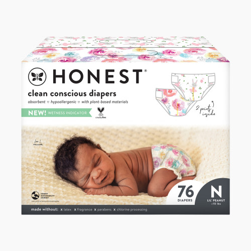 The Honest Company Clean Conscious Disposable Diapers - Rose Blossom + Tutu Cute, Nb, 72 Count