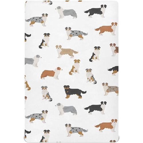 Australian Shepherd Dog Breathable Mini Crib Mattress Sheets Fitted, Toddler Baby Sheets for Crib Mattress Soft & Breathable 39 * 27 * 5In