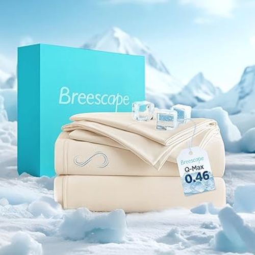 Breescape Cooling Sheet Set Queen Size - BlendTek™ Dry & Cool Technology for Hot Sleepers and Night Sweats, Q-Max>0.46 Tech, Deep Pocket Up to 18", 360° Elastic Band, Ivory