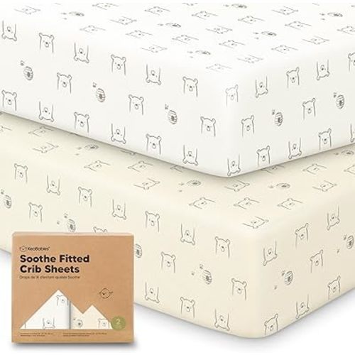KeaBabies 2-Pack Organic Crib Sheets for Boys, Girls - 52x28 Fitted Crib Mattress Sheet Neutral, Breathable Jersey Cotton Cover for Baby Bed, Toddler Mattress, Soft & Cute Prints (Bumble Bear)