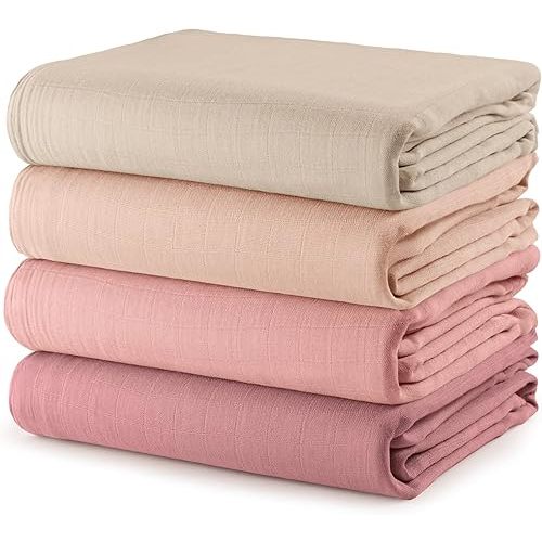 Comfy Cubs Muslin Swaddle Blankets Pack of 4, 47 x 47 Inches, Soft Cotton Baby Blanket Set, Large Multipurpose Swaddling Wraps for Newborns - Self-Soothing Swaddle - (Cream, Blush, Bold Blush, Mauve)