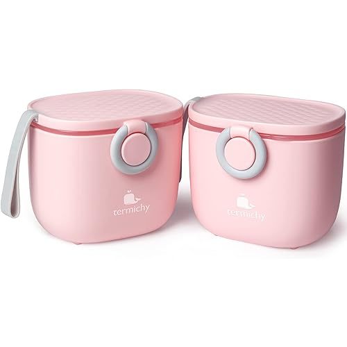 Termichy Baby Formula Dispenser, Portable Milk Powder Dispenser Container with Carry Handle and Scoop for Travel Outdoor Activities with Baby Infant, 8.8OZ, 0.55LB, 250g (Pink-2pack)