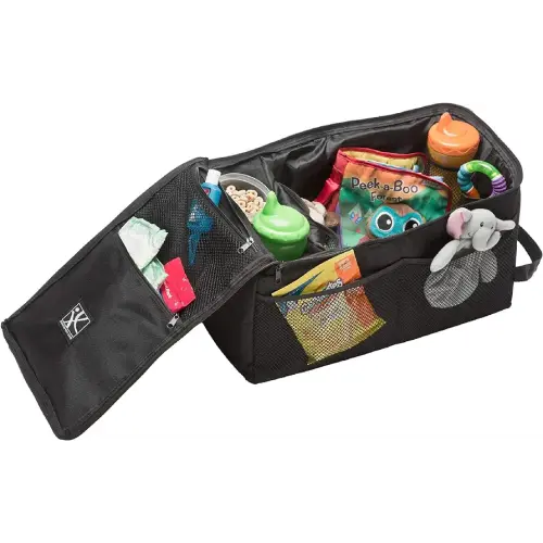 J.L. Childress Backseat Butler Car Organizer, Storage for Kids Drinks, Snacks, Bottles, and Toys. Includes 2 Cupholders and 10 Side Pockets, Portable and Easy to Clean, Black