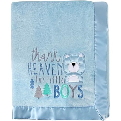 30x40 Fleece Baby Nursery Blanket with Satin Trim for Boys, Girls, and Unknown Gender Baby (Thank Heaven Boy 2)