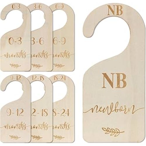 7pcs Baby Closet Dividers, Wooden Nursery Hanger Dividers Infant Wardrobe Separators Toddler Clothes Organizer Dividers for Sorting Clothes from Newborn to 24 Months