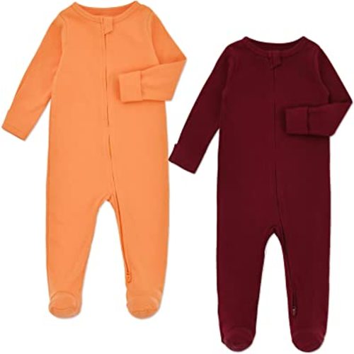 Aablexema Baby Pajamas with Feet and Mittens 2-Pack Zip Up Infant Cotton Long Sleeve Footies Sleep and Play