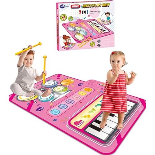 Toys for 1 Year Old Girl Gifts, Kids Musical Mat with Piano & Drum, Adjustable Volume, Music Play Mat for Kids Ages 1+, Birthday Christmas Easter Gifts for 1-2 Year Old Boys Girls (Pink)