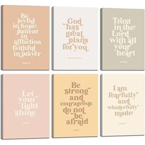 6pcs Children's Bible Verse Canvas Wall Art Boho Scripture Wall Decor Pictures Christian nursery Education Posters Prints for Church Boys Girls Room Decoration Prepare to hang