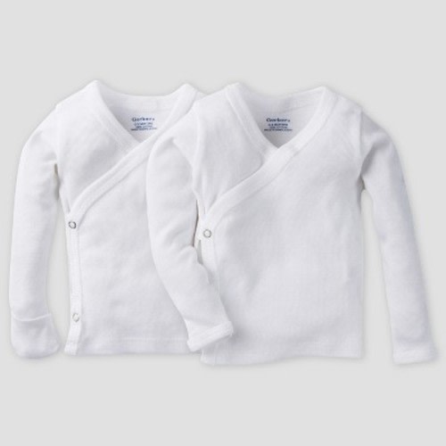 Gerber Baby Organic Cotton 2pk Long Sleeve Side Snap Shirt with Mitten Cuff - White 0/3M