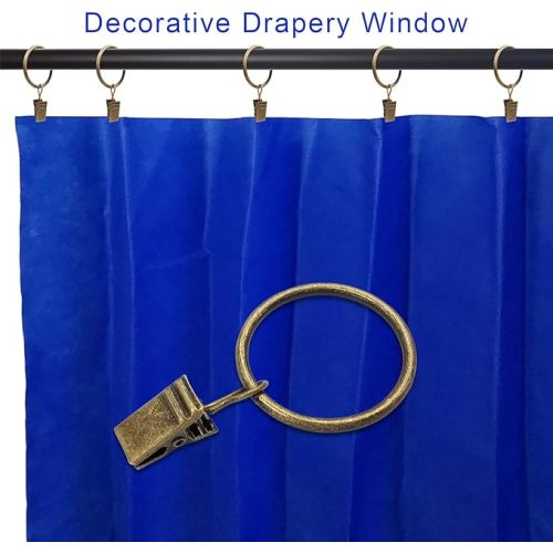 100 Pack Curtain Rings with Clips, Drapery Clips with Rings, Drapes Rings 1.26 in Interior Diameter, Fits up to 1 in Curtain Rod, Bronze