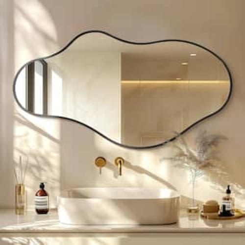 20x36” Irregular Black Aluminum Alloy Framed Asymmetrical Wall Mirror