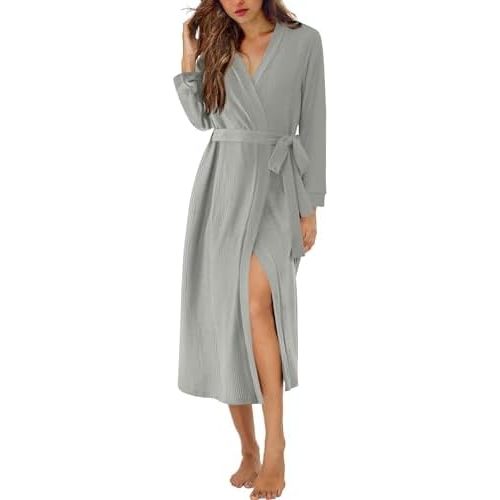 Ekouaer Waffle Robes for Women Long Knit Bathrobe Lightweight Kimono Spa Robe Soft Loungewear with Pockets S-XXL