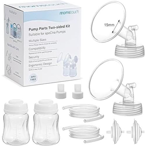Pump Parts Compatible with Spectra S1/S2/9 Plus, Not Original Accessories, Full Set Replacements Include 15mm Flange, Duckbill Valve, Backflow Protector, Tubing and Bottle