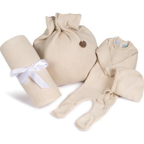 Ribbed Knit Footie, Bonnet, Blanket & Gift Bag Set, 0-3M
