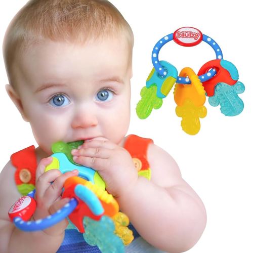 Nuby Ice Gel Teether Keys - Silicone Soothing Baby Teether Toys for Infants - Gentle for Sore Gums Colorful and Fun Toys - Safe and Durable Infant Baby Teething Toy