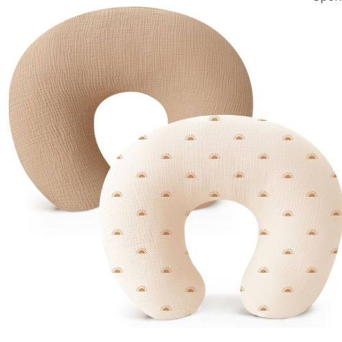 Konssy 2-Pack Muslin Nursing Pillow Covers, Soft & Adorable Nursing Covers for Breastfeeding Pillows, Slipcovers for Newborn Boys & Girls(Brown,Sun)