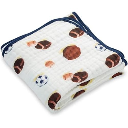 LollyBanks Baby Muslin Blanket 100% Cotton, 6 Layers Muslin Quilt for Baby Boys, Large 47 x 47 Inches Versatile Crib Blanket, Lightweight and Breathable Baby Blanket, Registry (Sporty Theme)