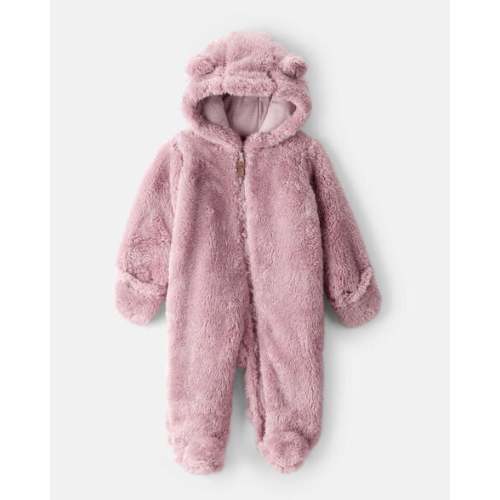 Baby Girl Sherpa Long-Sleeve Hooded Jumpsuit - Pink - Carter's | Carter's