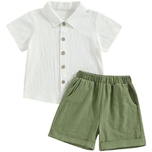 Karuedoo Toddler Baby Boy Clothes Cotton Linen Short Sleeve Button Down Shirt Shorts Set 2Pcs Summer Outfits