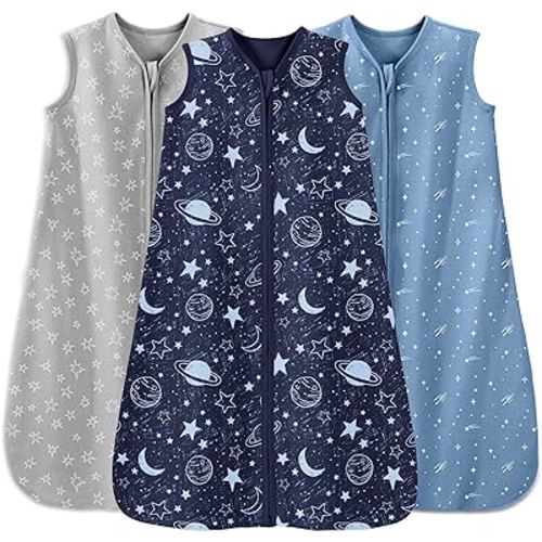 Baby Sleep Sack 6-12 Months 3 Pack 100% Cotton Lightweight 0.5 TOG Wearable Blanket Baby Sleep Bag with 2-Way Zipper for Newborn Infant Blue