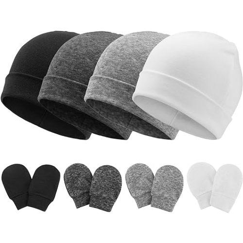 BQUBO Baby Hats and Mittens Infant Cotton Beanie Gloves No Scratch Set Newborn Hospital Hat for Boys Girls