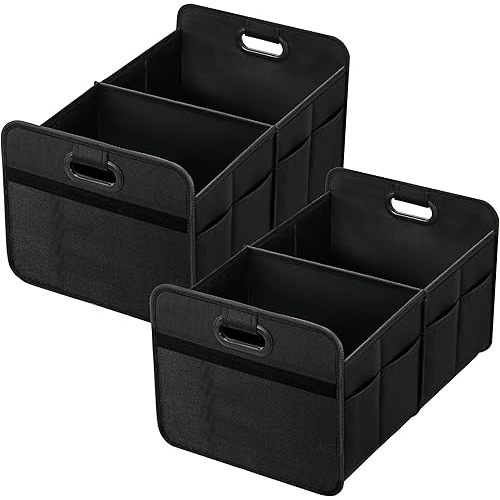 Simple Deluxe Car Trunk Organizer, 2 Compartments Collapsible Trunk Storage, Anti-slip Design, Made of Waterproof 600D Oxford Polyester, Suitable for Minivan, SUV, Truck, Standard Size, Black, 2 Pack