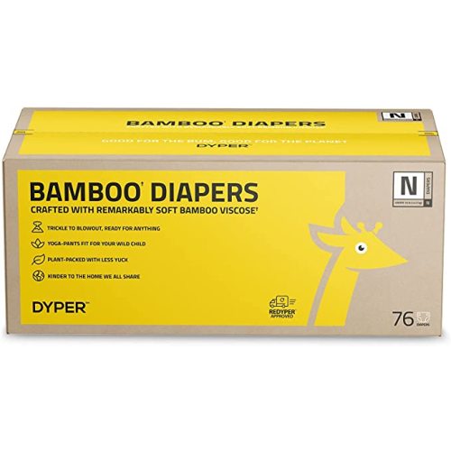 DYPER Bamboo Baby Diapers Size Newborn | Natural Honest Ingredients | Cloth Alternative | Day & Overnight | Plant-Based + Eco-Friendly | Hypoallergenic for Sensitive Infant Skin | Unscented - 76 Count - Size 0 NB (76 Count)