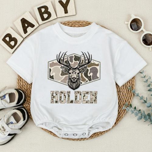 Personalized Camo Deer Hunting Bubble Romper, Custom Baby Boy Hunting Bodysuit, Camo Infant Clothes, Boy Toddler Outfit, Baby Shower Gift