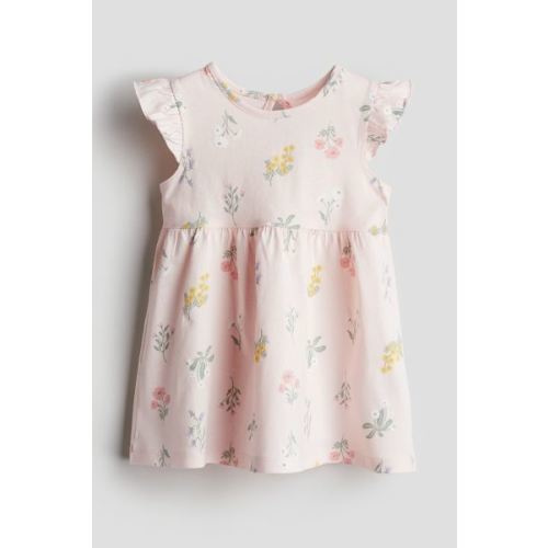 Ruffle-trimmed Jersey Dress, Round Neck, Sleeveless, Light pink/floral
