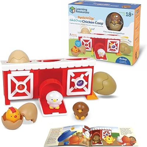 Learning Resources Peeksville Hide & Cheep Chicken Coop, Farm Animals, Farm Toys, Barn, Sensory Toys, Peekaboo, Toddler Playset, Toddler Gift, Manipulatives for Preschoolers, Kids Easter Gifts