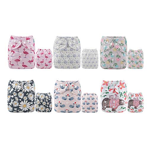 ALVABABY 6 Pack Cloth Diaper with 12 Inserts One Size Adjustable Washable Reusable Diaper Cover for Baby Girls and Boys