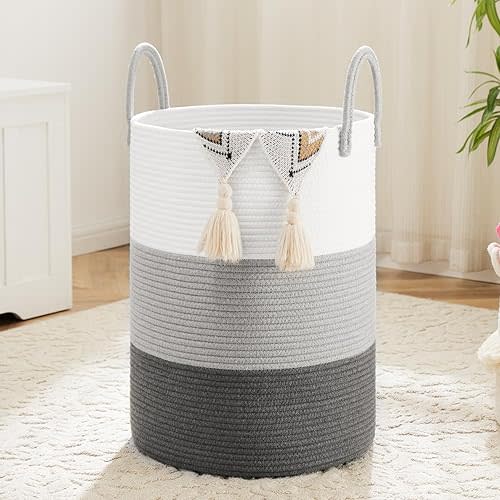 Laundry Basket,Woven Cotton Rope Laundry Hamper,60L for Decorative Storage of Dirty Clothes,Toys and Blankets in Bathroom,Bedroom and Living Room