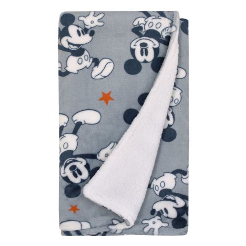 NoJo Disney Mickey Mouse Gray, Navy, White and Red Stars Super Soft Cuddly Plush Baby Blanket
