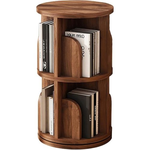 Solid Wood Rotating Bookshelf Tower,Corner Bookshelf for Small Space,360 Display Spinning Bookcase, Floor Standing Book Shelf Storage Rack for Bedroom Livingroom Kids & Adults(2 Tier, Walnut)