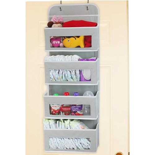Gray Simple Houseware Over Door/Wall Mount 4 Clear Window Pocket Organizer, Gray