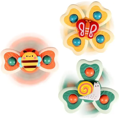 ALASOU 3PCS Suction Cup Spinner Toys for 1 Year Old Boy Girl|Spinning Top Baby Toys 12 18 Months|1 2 Year Old Boy Birthday Gift|Baby Bath Toy for Kids Ages 1-3|Sensory Toys for Toddlers 1-3