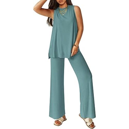 PRETTYGARDEN Women's 2 Piece Lounge Set 2025 Summer Casual Loose Tank Top Wide Leg Pants Matching Travel Outfits Tracksuit